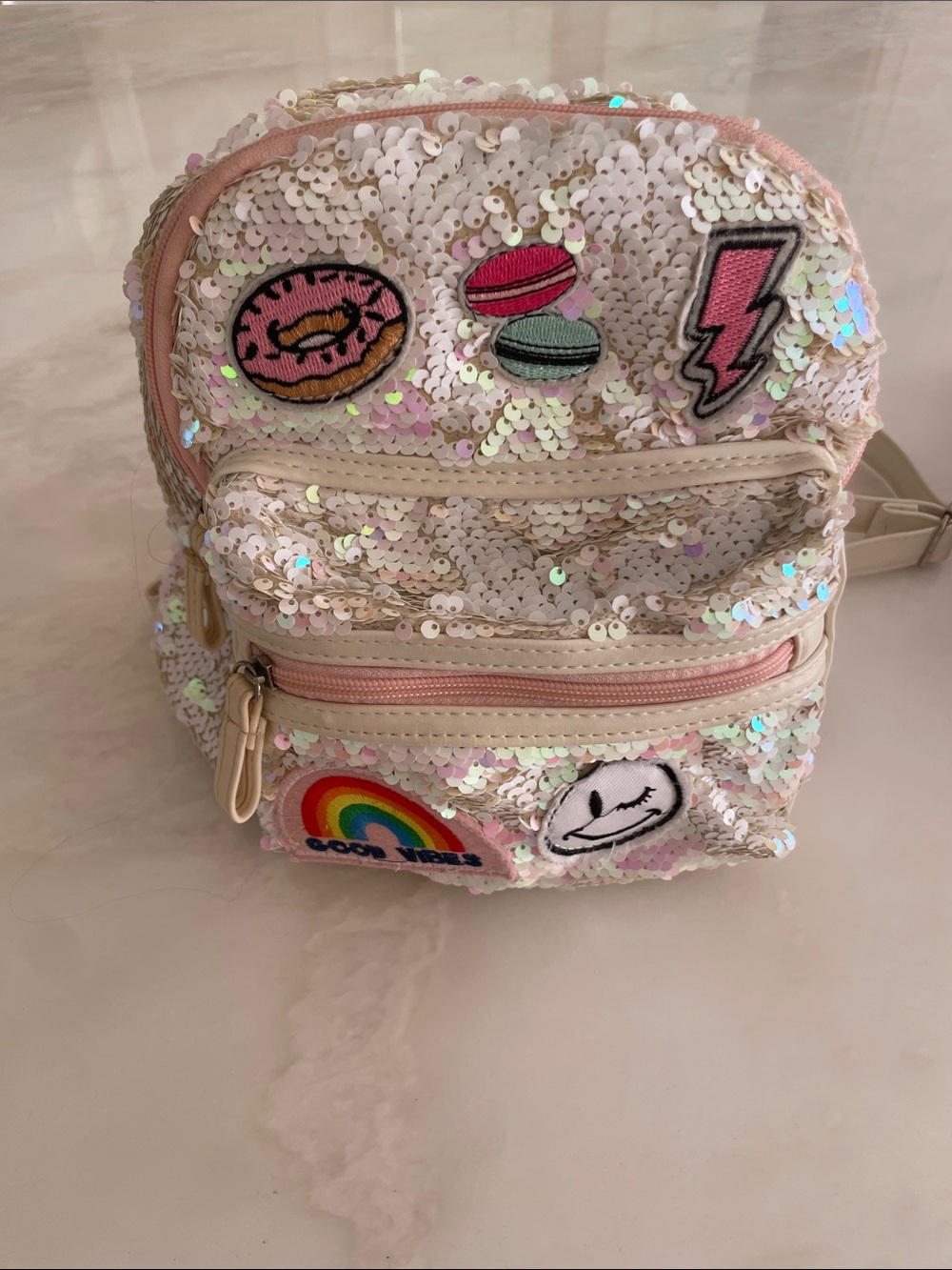 Topten White Sequin Patch Kids Mini Backpack